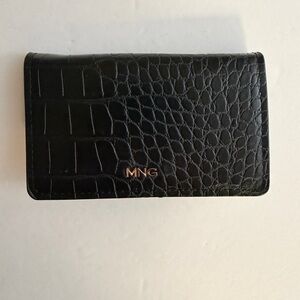 MANGO MNG Black Croc-Embossed Faux Leather Wallet